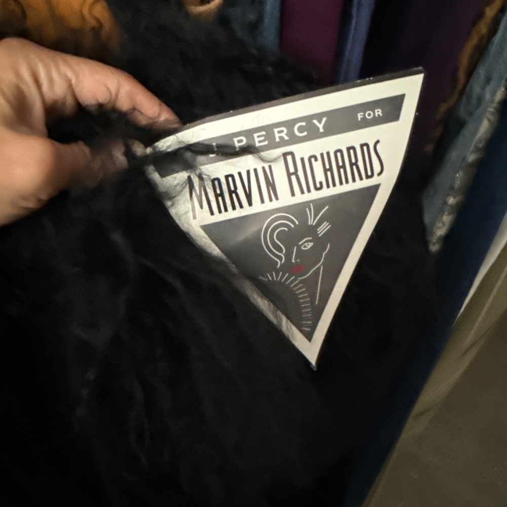 Vintage Marvin Richard’s black penny lane coat  with  Mongolian lamb! Nwts - Picture 3 of 10